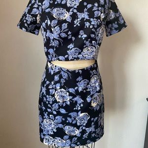 Blue floral mini dress with crop top